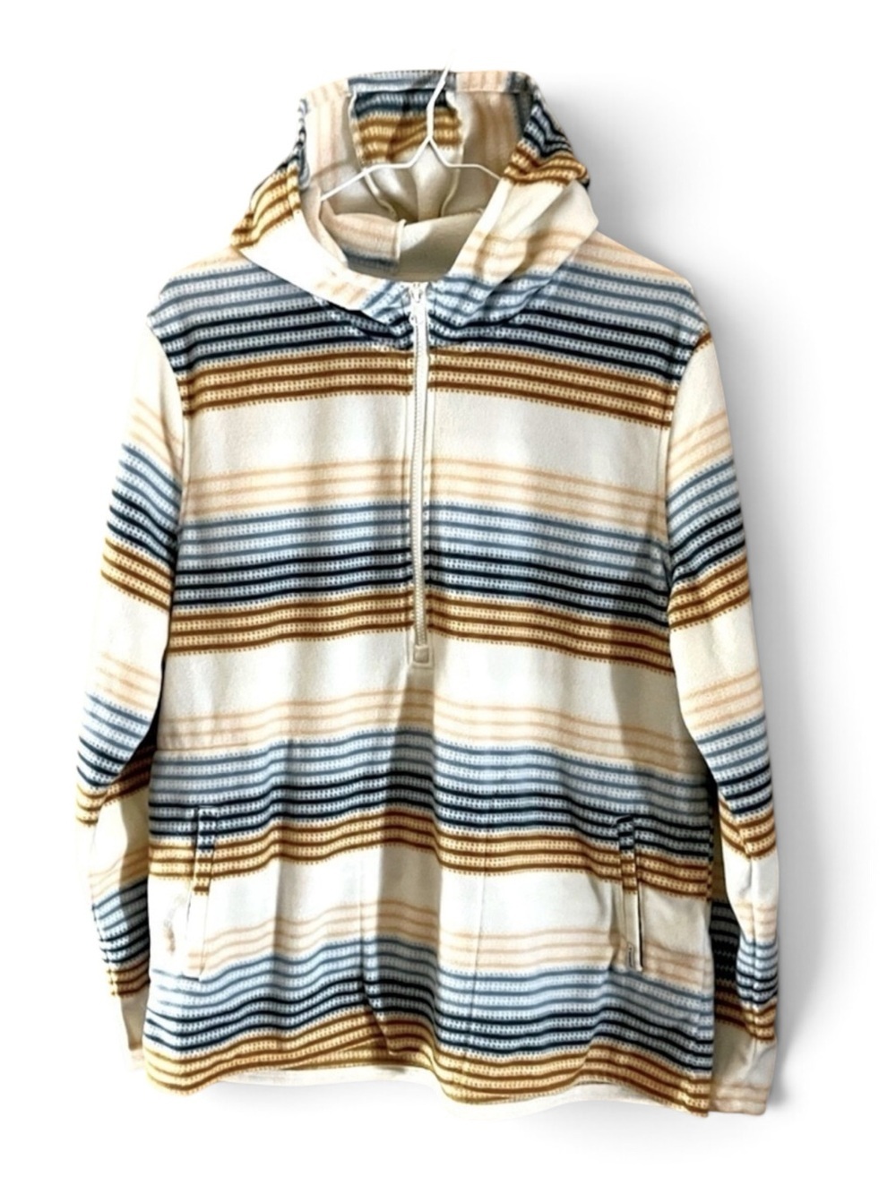 O’Neill Cream Fleece Striped Pullover 1/4 Zip Hoodie Jacket